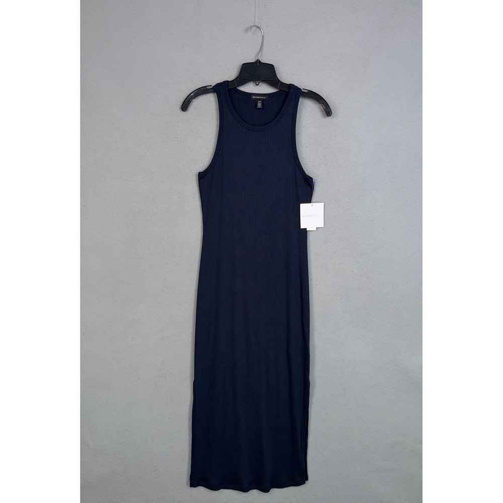 Beyond Yoga Dress Womens Medium Navy Blue Ribbed Athletic Athleisure Midi Tank